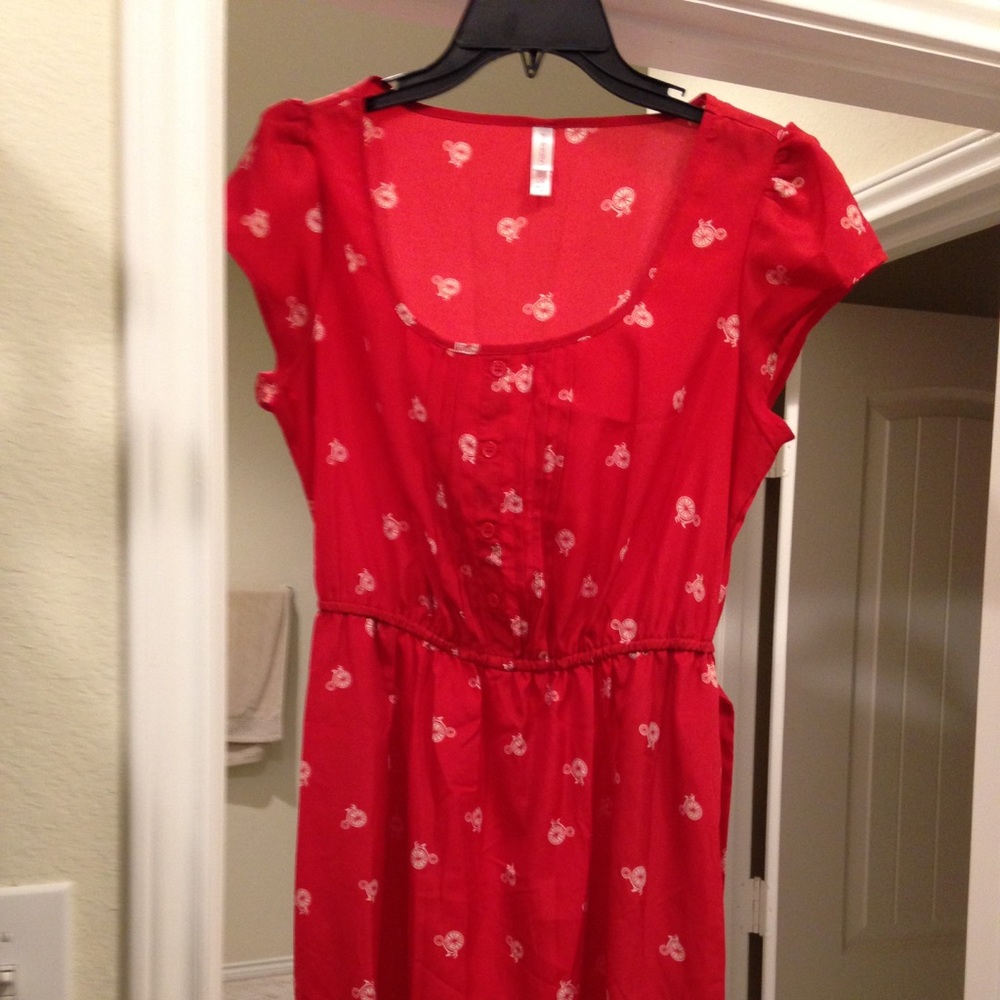 Mid thigh red dress with bicycles images